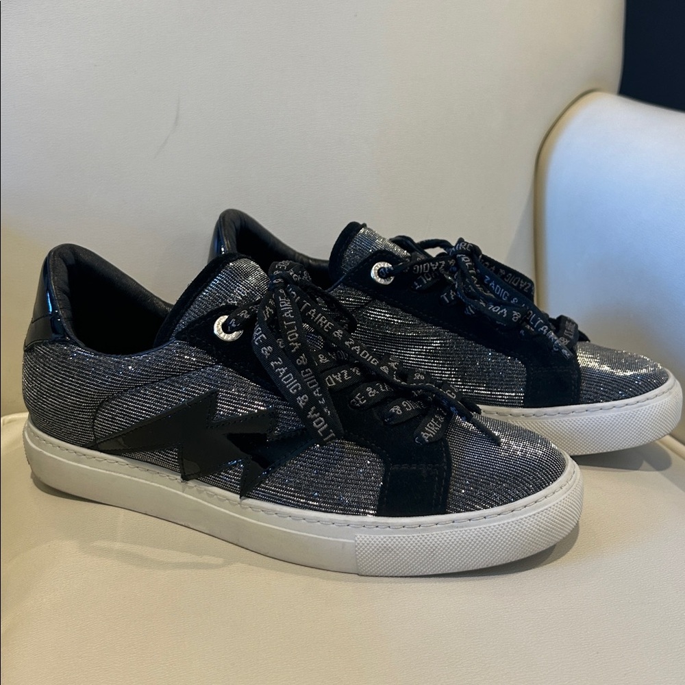 Zadig & Voltaire Black & Silver Low Flash Sneakers - 38